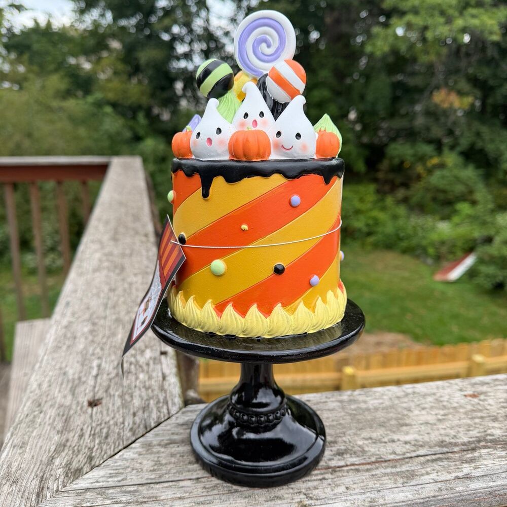 NEW Ghoulish Spooky Candy Halloween Cake Statue Figurine 12” Orange Black